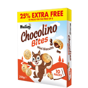 NUTINI CHOCOLINO BITES MINI BISCUITS 10PK 25% EXTRA 16X250G